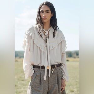 NWT Zara Woman Bloggers Fav TIED RUFFLED BLOUSE LIMITED EDITION Top Size S Small